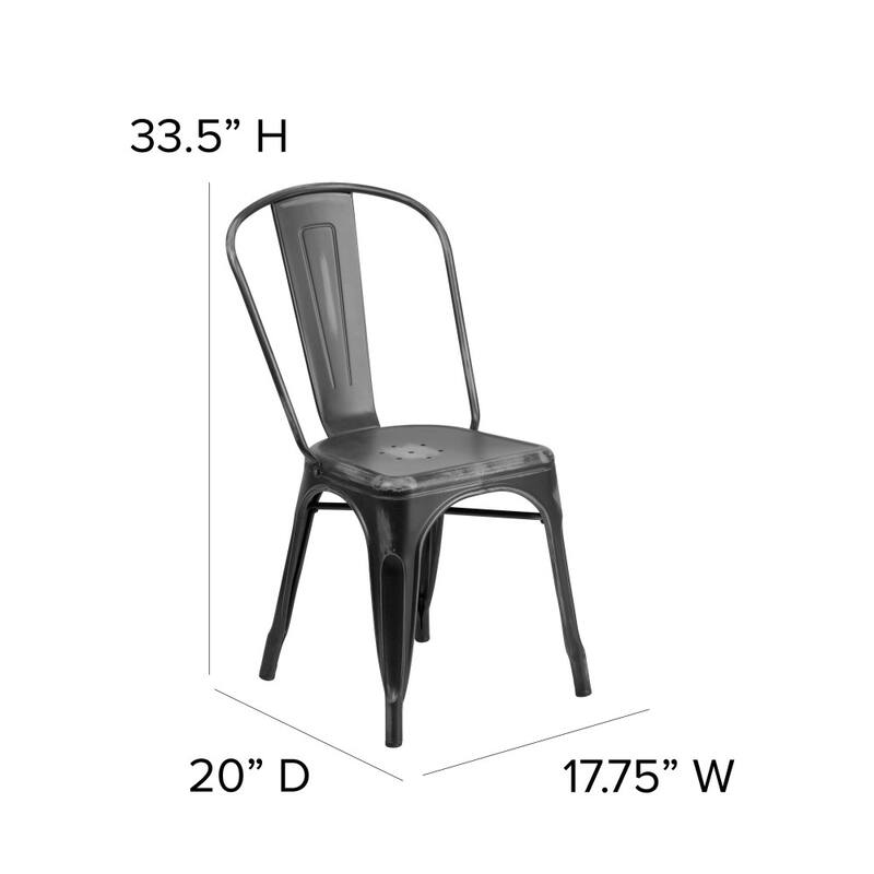Distressed Metal Indoor-Outdoor Stackable Chair - Kitchen Furniture