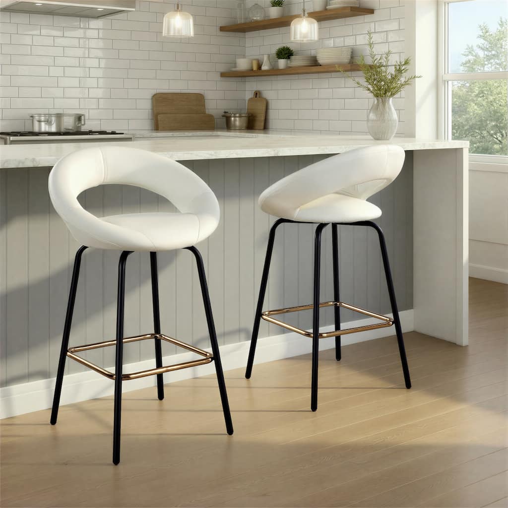 Porch & Den Penny 26" Fixed-Height Counter Stool with Metal Legs & Square Footrest - Set of 2