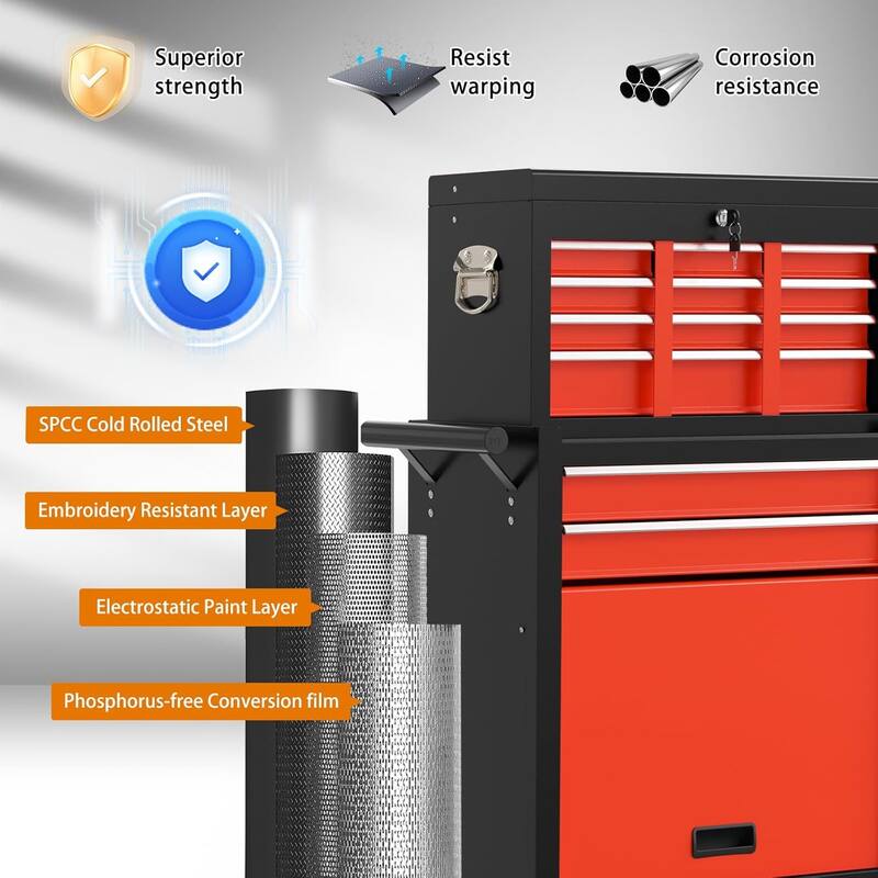8-Drawer Rolling Tool Storage Cabinet with Detachable Top Tool Box