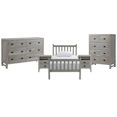 Windsor 5-Piece Bedroom Set with Slat Twin Bed, 2 Nightstands, 5-Drawer Chest and 6-Drawer Dresser