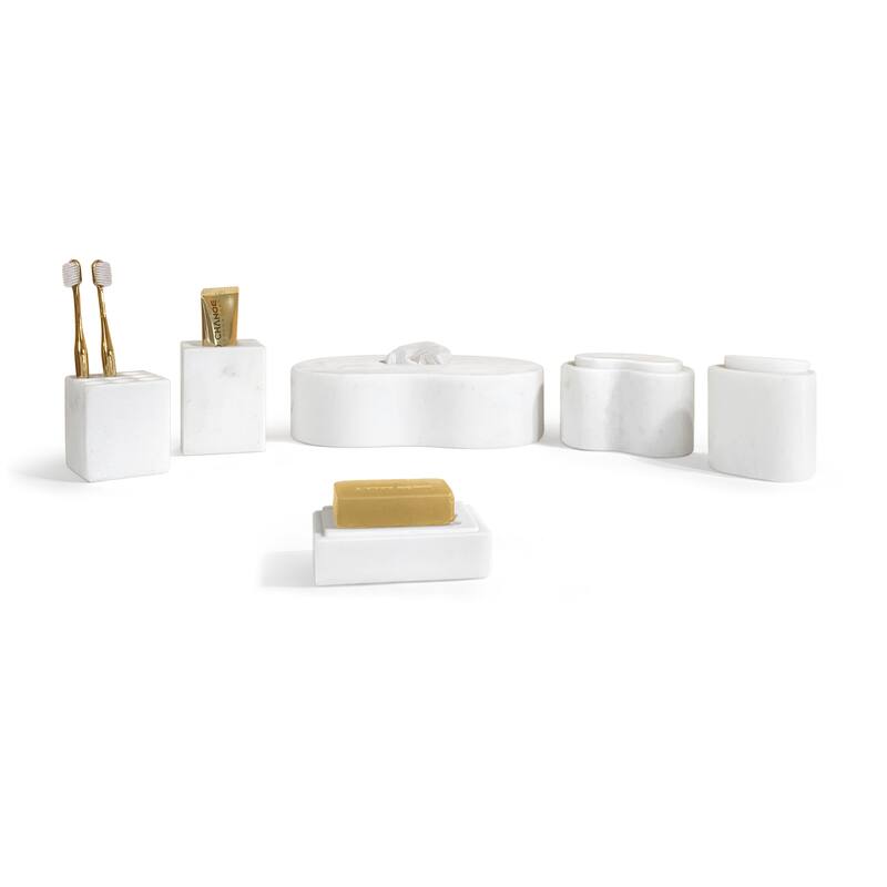Roomfitters Marble Bathroom Accessories Set, Natural Stone Countertop Accessory Set, Solid Marble Vanity Set