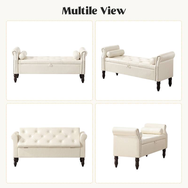 HOMYKA Storage Ottoman Bench with Rolled Arm