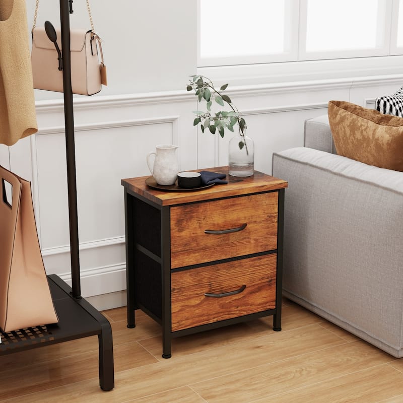 Nightstand Set of 2, Side Table with 2 Fabric Drawers, End Table, Bedside Table , Night Stand for Bedroom