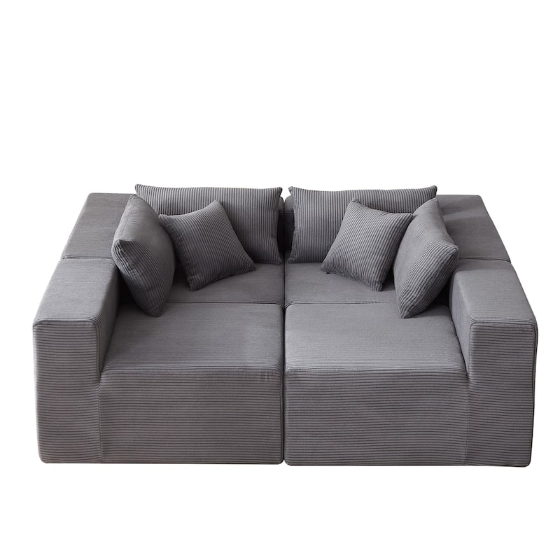 104" Corduroy Modular L-Shaped Sectional Sofa with 4-Piece Free Combination, Foam-Filled Cushions