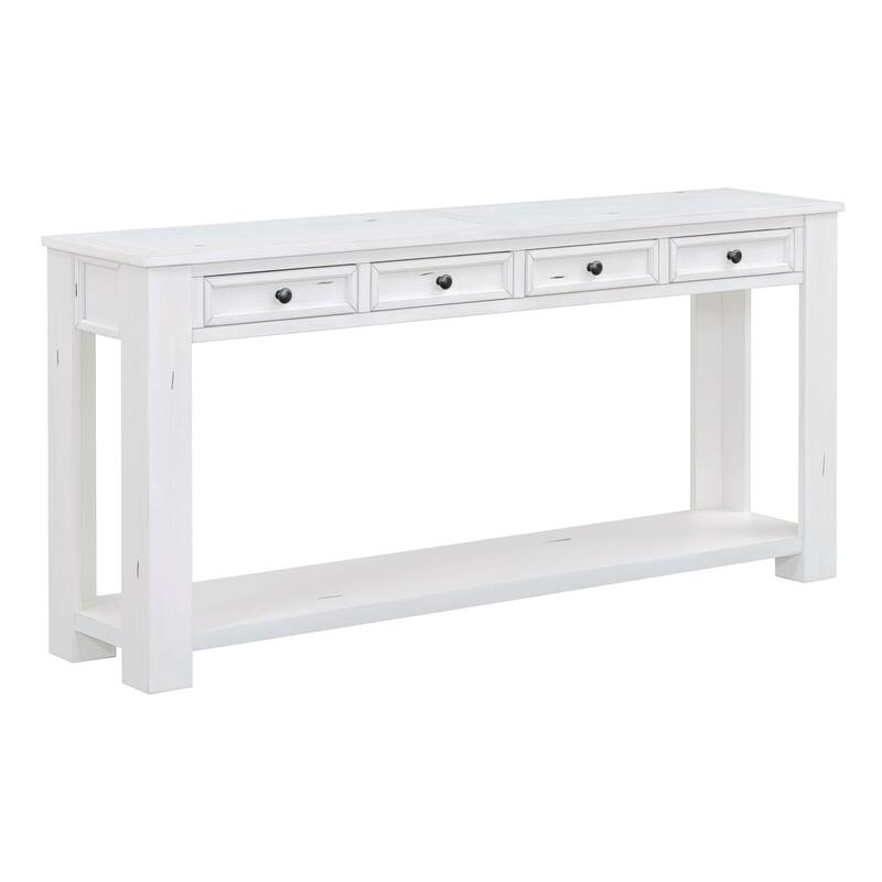 Antique White Console Table Entry Hallway Table, 63" Wood Rectangular Sofa Side Table with 4 Storage Drawers and Bottom Shelf