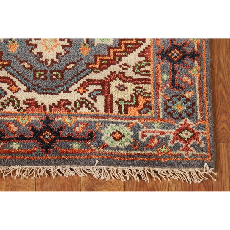 Hand Knotted Oriental 100% Wool Carpet Traditional Medallion Greys & Charcoal Heriz (serapi) Area Rug - 3' 0'' X 2' 0''