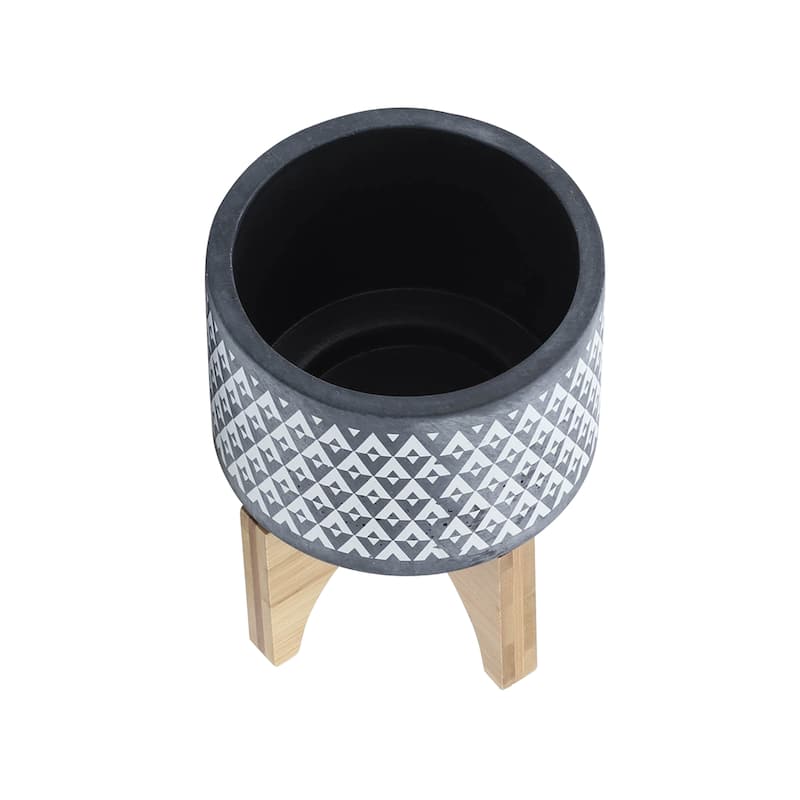 Sagebrook Home Elegant Ceramic Planter on Wooden Stand - Perfect for Modern Home Decor and Plant Lovers
