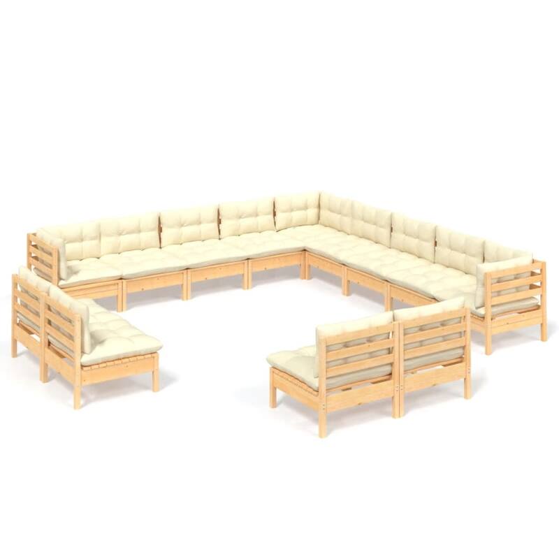 vidaXL Solid Pinewood Patio Lounge Set 13 Piece with Cushions Multi Colors