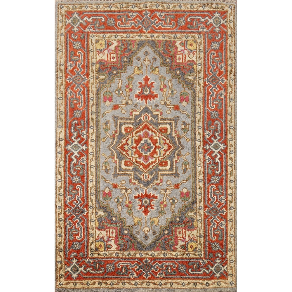 Hand Knotted Oriental 100% Wool Carpet Traditional Medallion Greys & Charcoal Heriz (serapi) Area Rug - 4' 11'' X 3' 0''