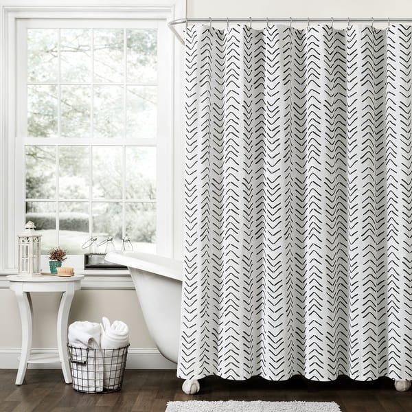 slide 2 of 21, Lush Decor Hygge Modern Arrow Linen Look Shower Curtain Single Black/White - 72" X 72"