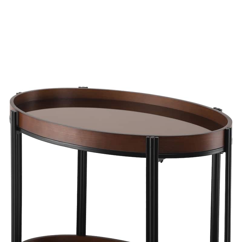Christopher Knight Home - Leontius Wooden Iron Bar Cart with Tempered Glass Shelves and Smooth Mobility