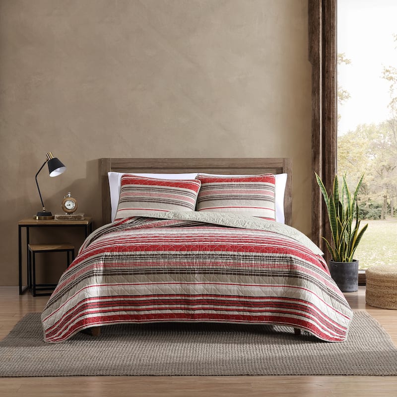 Eddie Bauer Yakima Valley Red Striped Cotton Quilt Set