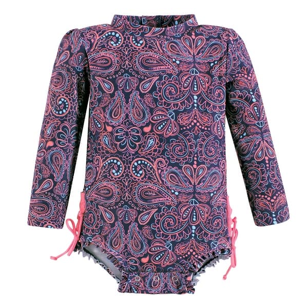 slide 1 of 1, Hudson Baby Girls Rashguard Baby Swimsuit, Paisley Punch 12-18 Months - Paisley Punch Baby