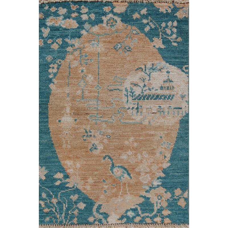 Hand Knotted Oriental 100% Wool Carpet Transitional Animal Pictorial Peach Oushak Area Rug - 2' 11'' X 1' 11''
