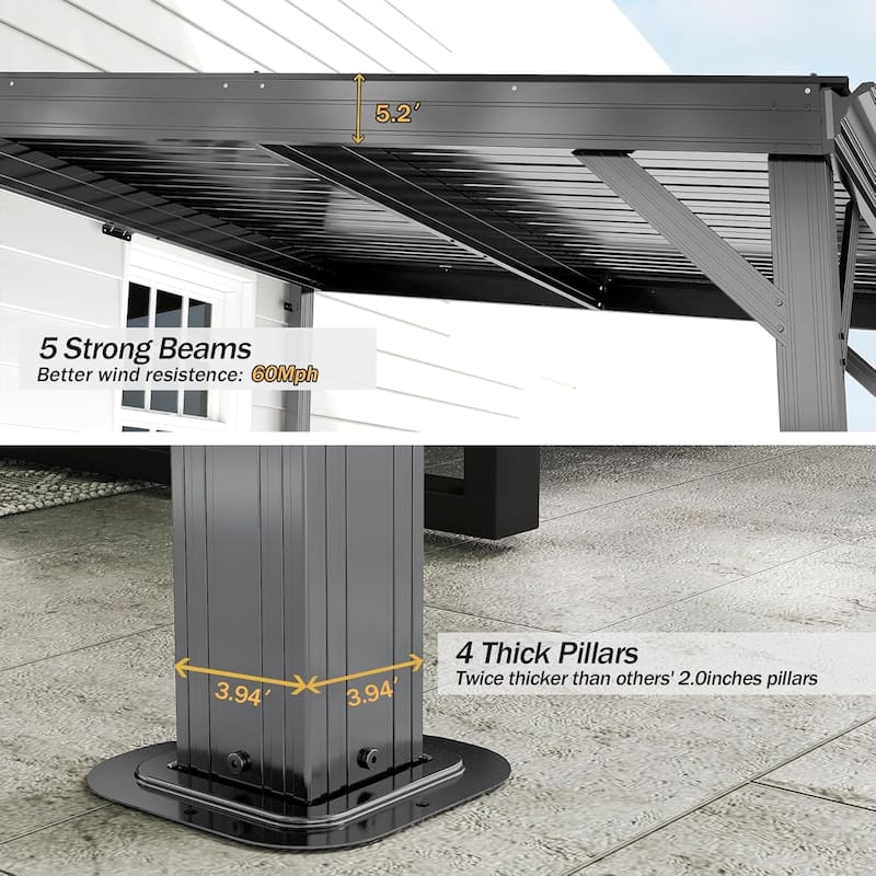 GDFStudio - Everett Lean-To Gazebo with Galvanized Steel Roof and Upgraded Drainage System