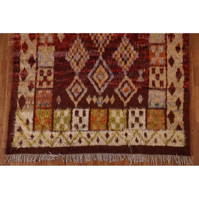 Hand Knotted Oriental 100% Wool Carpet Modern Tribal Red Moroccan Area Rug - 7' 8'' X 5' 8''