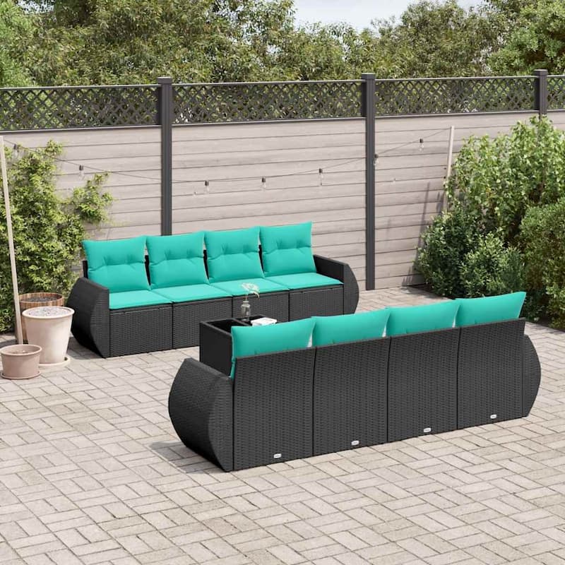 vidaXL Patio Sofa Set with Cushions Outdoor Furniture 9 Piece Poly Rattan - 21.7 x 24.4 x 27.2 - Black and Blue