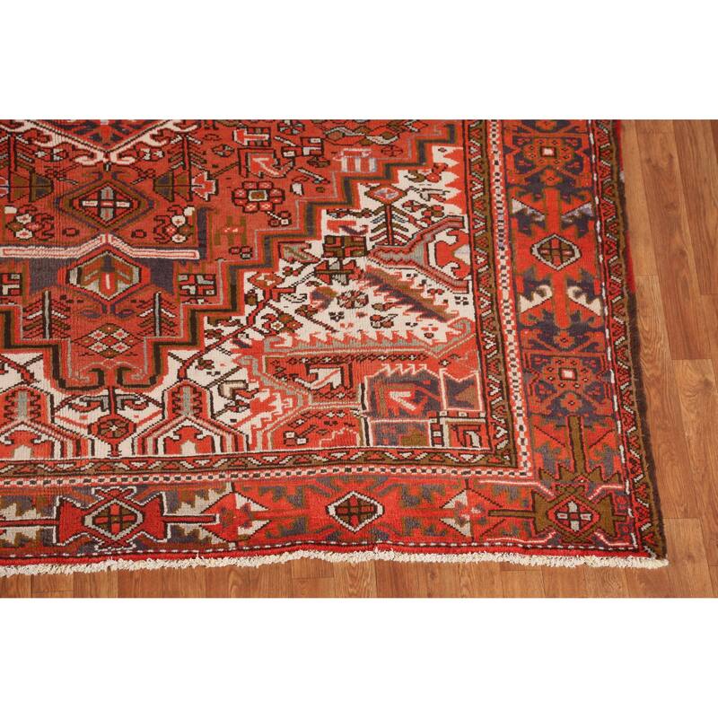 Hand Knotted Oriental 100% Wool Carpet Traditional Medallion Oranges & Rust Heriz Area Rug - 10' 1'' X 7' 9''