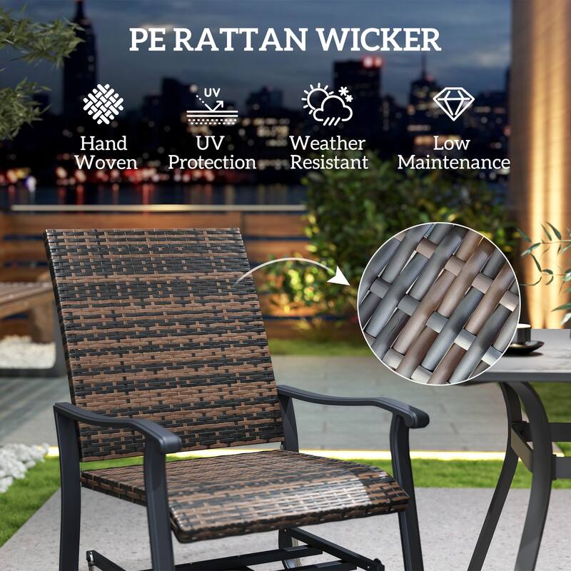 2-Piece Brown Outdoor Rattan Chairs with Swivel Gliding and Curved Arms for Comfortable Seating - 23.6" W x 30.7" D x 37.8" H