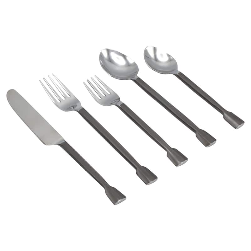 Elyon Sanya Reflective Black 20 Piece Flatware Set Indian Artisan-Made Set Hand-Forged Stainless Steel Service for 4
