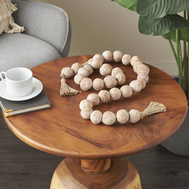 Ceramic Handmade Round Intricately Shaped Large Distressed Beaded Garland with Tassel - Roche River Decor