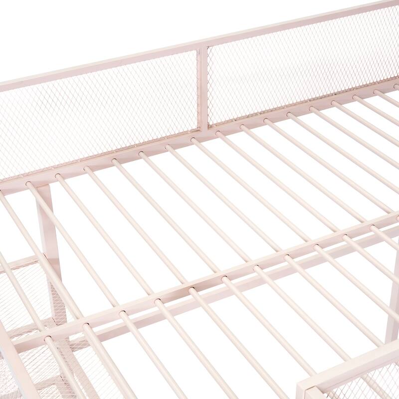 Full Size Metal Loft Bed with 4-Tier Shelves and Storage, Space-Saving Design for Kids & Teens