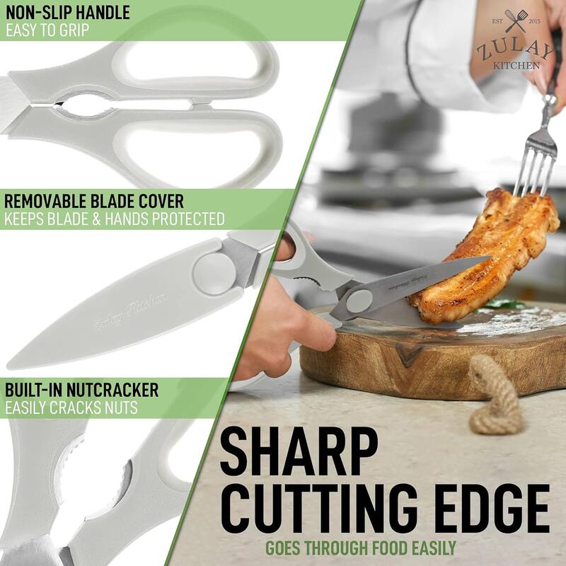 Zulay Kitchen Ultra Sharp Stainless Steel Kitchen Shears With Protective Cover