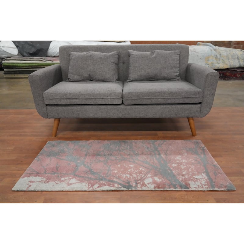 Hand Knotted Oriental Viscose Silk Carpet Modern All-Over Oranges & Rust Abstract Runner Rug - 4' 7'' X 2' 4''