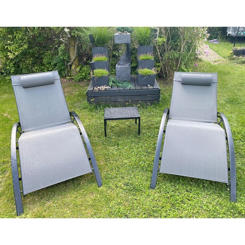 PURPLE LEAF Patio Chaise Lounge Set Outdoor Beach Pool Sunbathing Lawn Lounger Recliner Chair Side Table Included