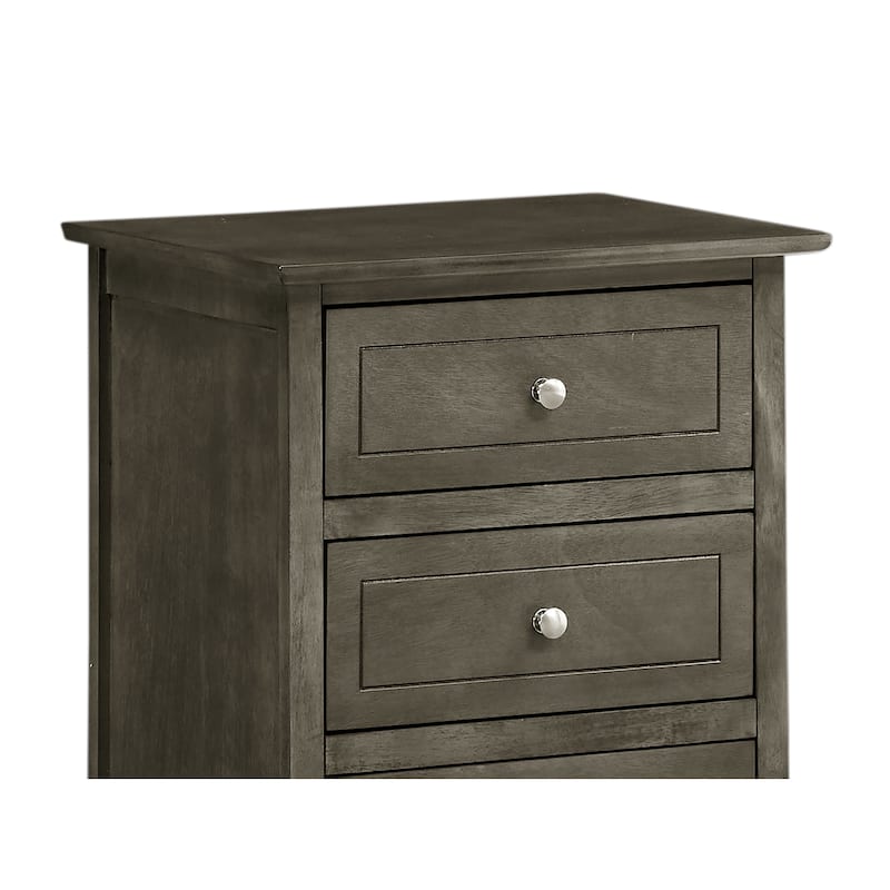 Grey Nightstand 25x19x15 Transitional Bedside Table with Three Spacious Drawers, Compact Durable Design for Modern Use