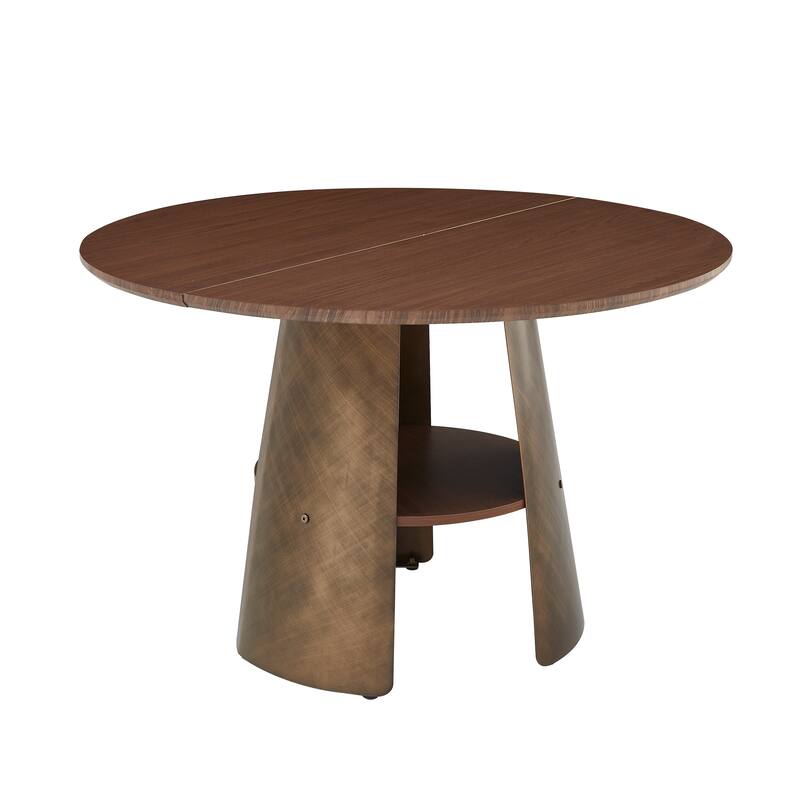 47.25 Inch Round Dining Table, Retro Style, Brushed Texture, Suitable For 4-6 People, MDF Tabletop, Metal Frame