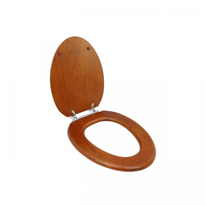 Light Mahogany Wooden Elongated Toilet Seat with Non Slip Bumper Stabilizers Renovators Supply
