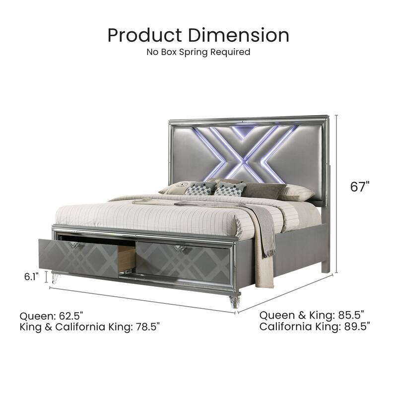 Furniture of America Bel Air Modern LED Headboard 2-Drawer Platform Bed with Storage