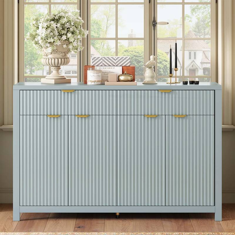 Modern Wave-Pattern Sideboard Cabinet with Drawers,Doors,for Various Living Spaces - Cyan