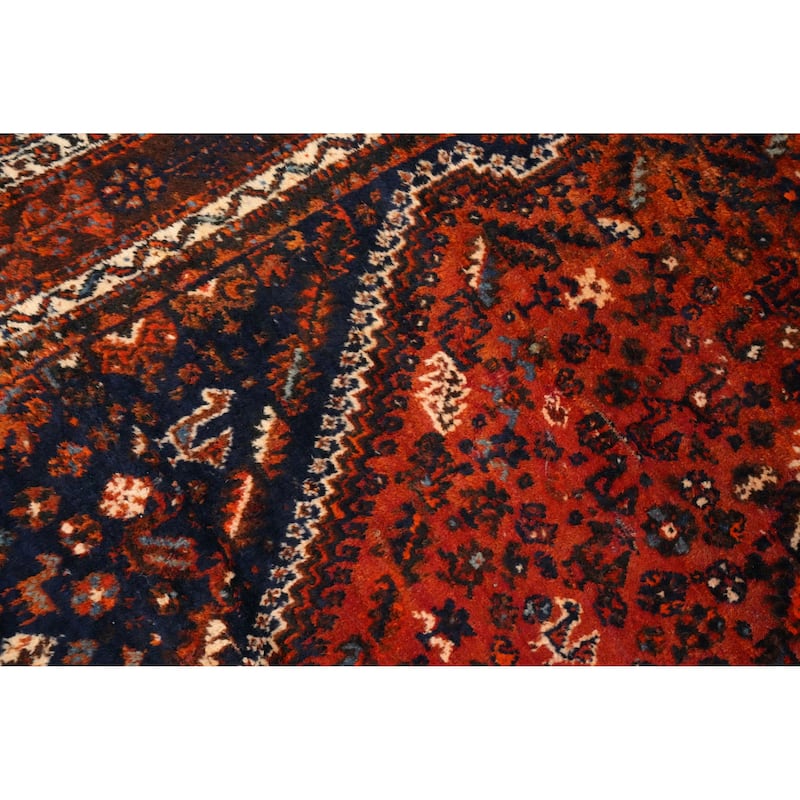 Hand Knotted Oriental 100% Wool Carpet Traditional Medallion Oranges & Rust Shiraz Area Rug - 9' 9'' X 7' 3''