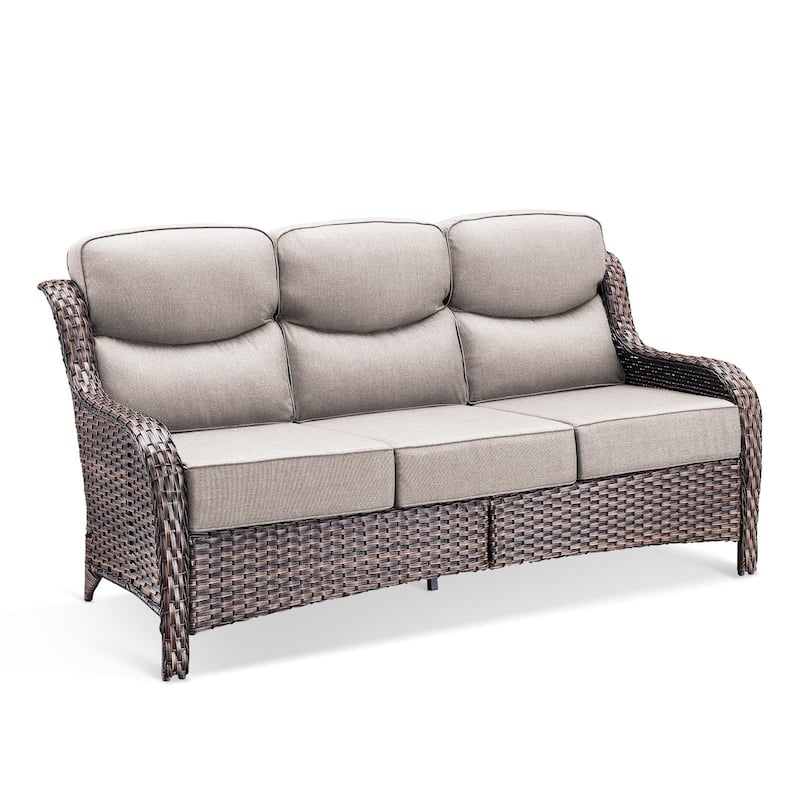 Outside Wicker Sofa PE Rattan Patio Sofa - 3-Seat Sofa