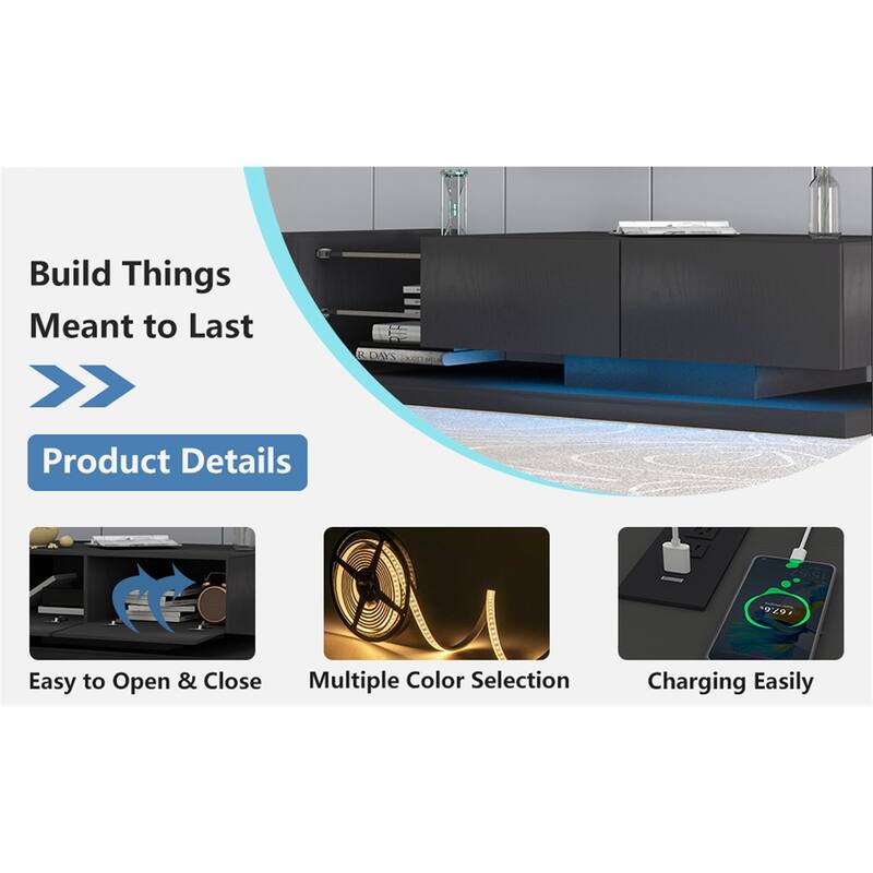 TV Stand,Entertainment Centers with Storage Cabinets and 16 Color 4 Modes Changing Lights Remote RGB LED
