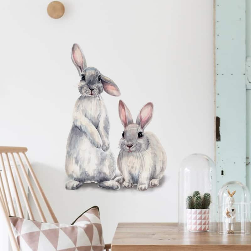 Cartoon Bunny Wall Sticker, Rabbit Pattern Wall Decal Removable Rabbit Wall Art Decor DIY Wallpaper Decoration