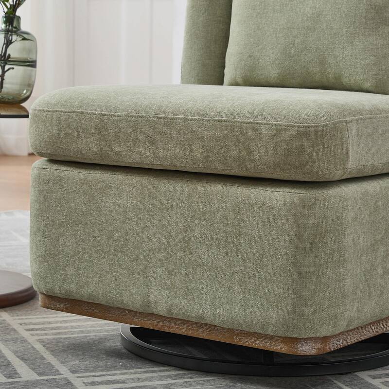 25.2" Wide Modern Chenille Cushioned Armless Metal Base 360° Swivel Chair with Pillow