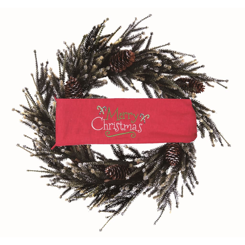 Transpac Cotton 13 in. Red Christmas Merry Christmas Wreath Wrap