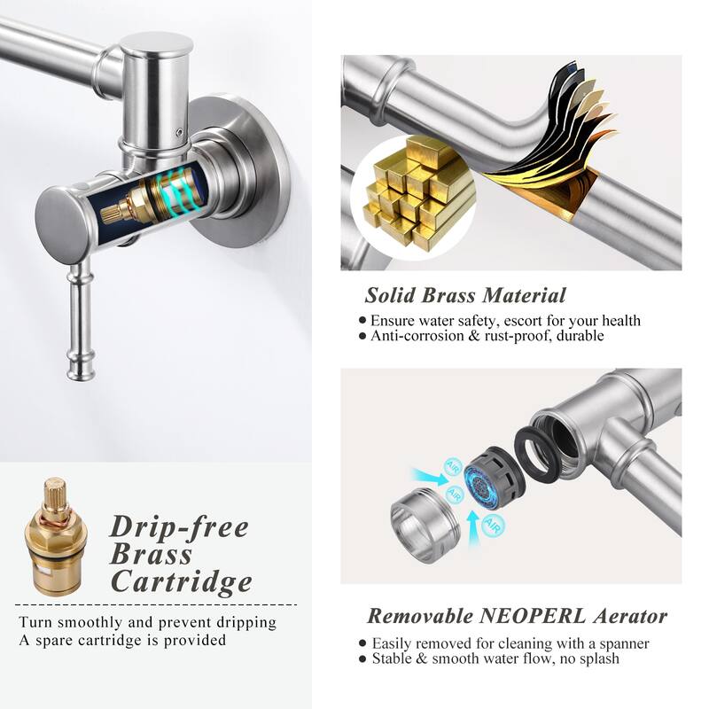 WOWOW 23.5-inch Wall Mount Pot Filler with Double Handle