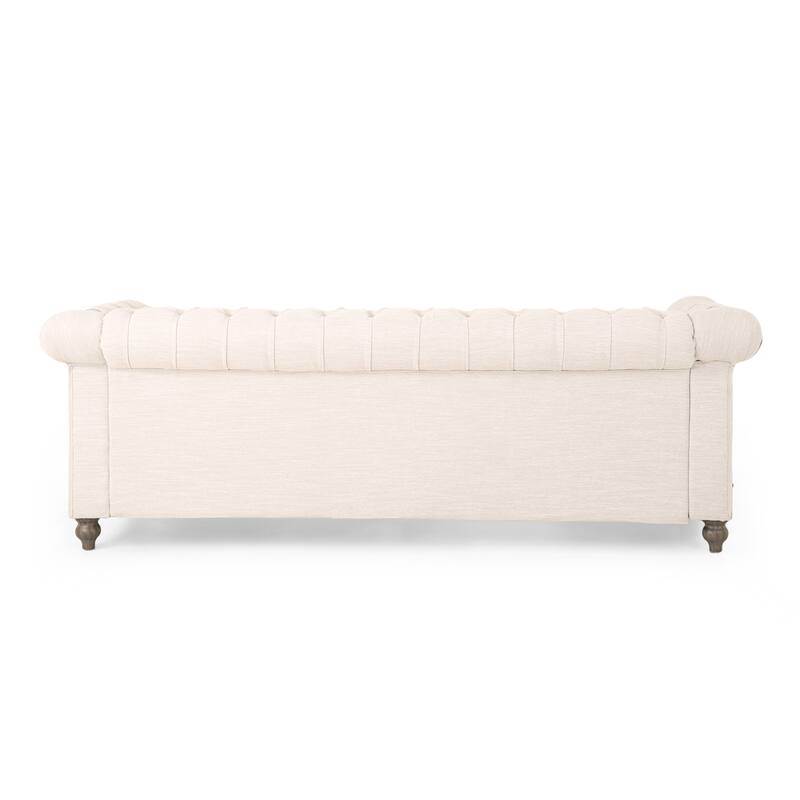 Mirod 3-Seat Sofa with Wooden Legs, Retro Style, Tufted Backrest, Beige Fabric