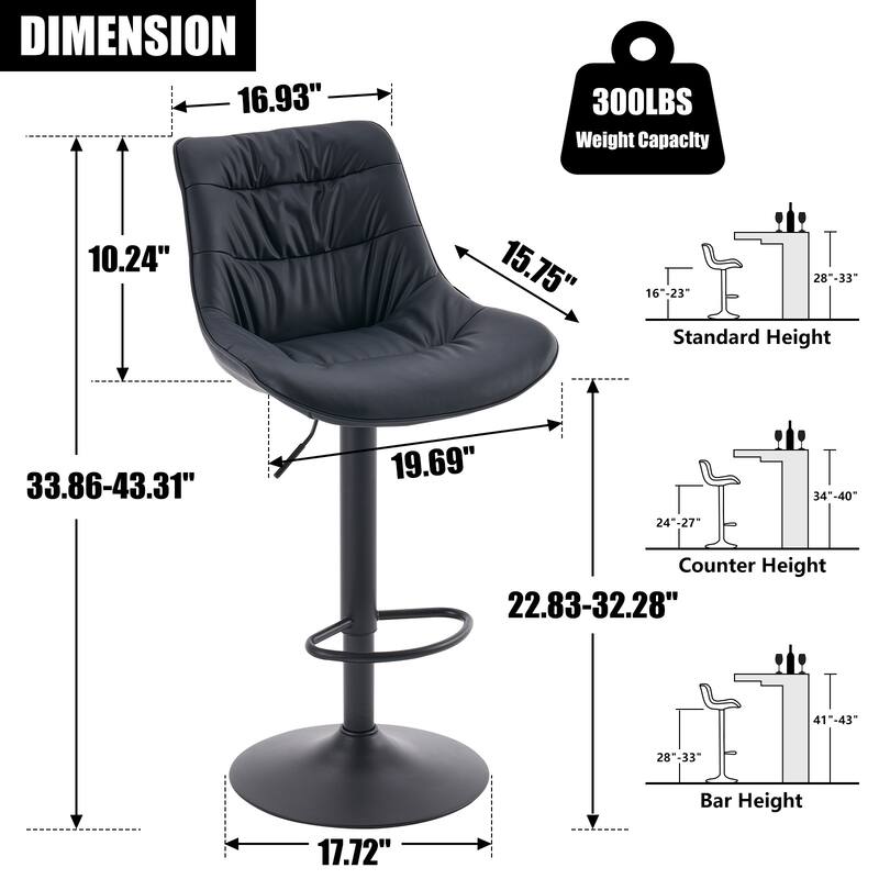 Adjustable Bar Stools Set of 2 Faux Leather Swivel Bar Chairs