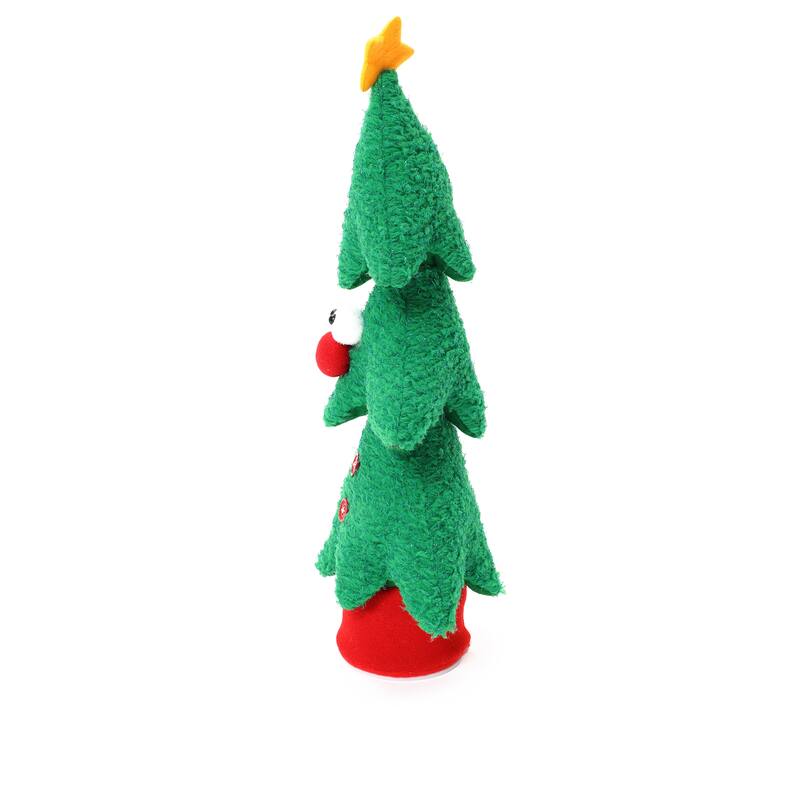 Animated Singing Green 17" Tall Christmas Tree Holiday Decoration, Battery Operated - 17" H x 7.5" W x 4.5" D