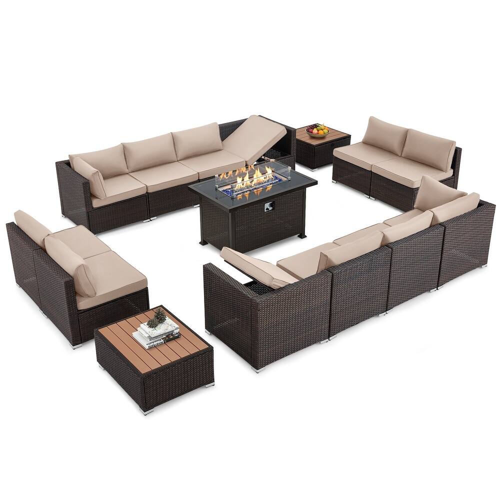 12-Person Patio Conversation Set with Fire Pit Table, All-Weather Wicker Outdoor Furniture