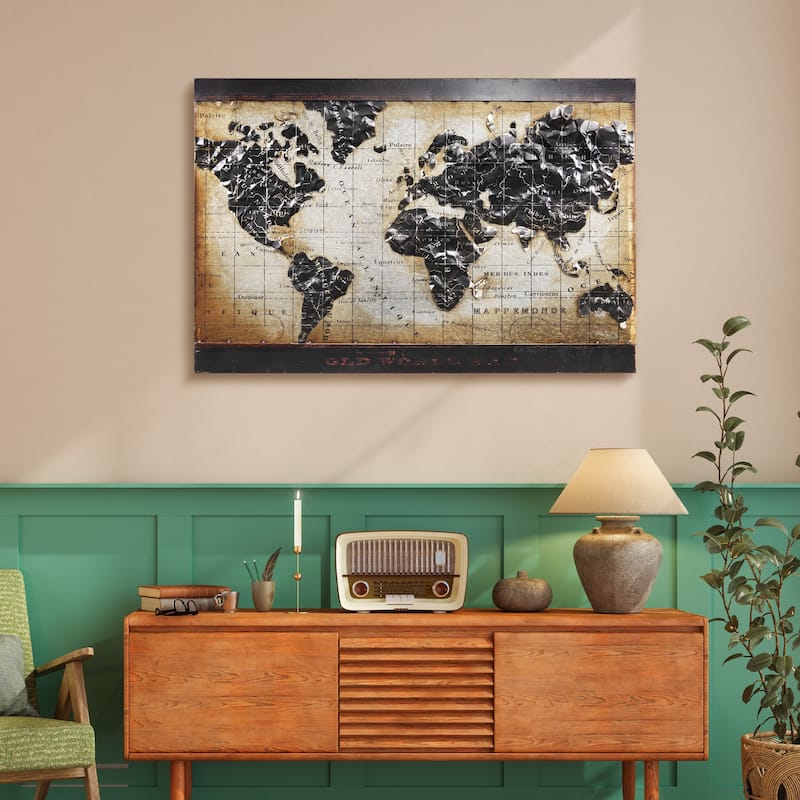 "World Map" Mixed Media 3D Iron Hand Painted Wall Art Sculpture
