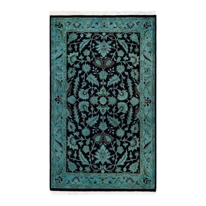 Overton Hand Knotted Wool Vintage Inspired Modern Contemporary Overdyed Black Area Rug - 3' 2" x 5' 2"