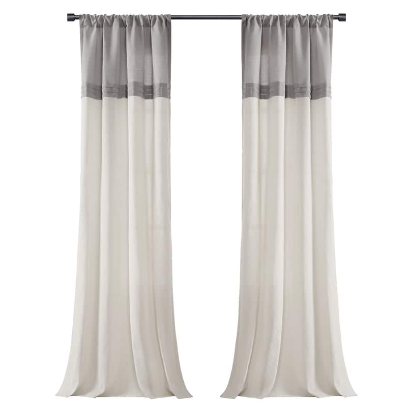 Lush Decor Farmhouse Faux Linen Colorblock Pleated Window Curtain Panel Pair - 84" x 40"