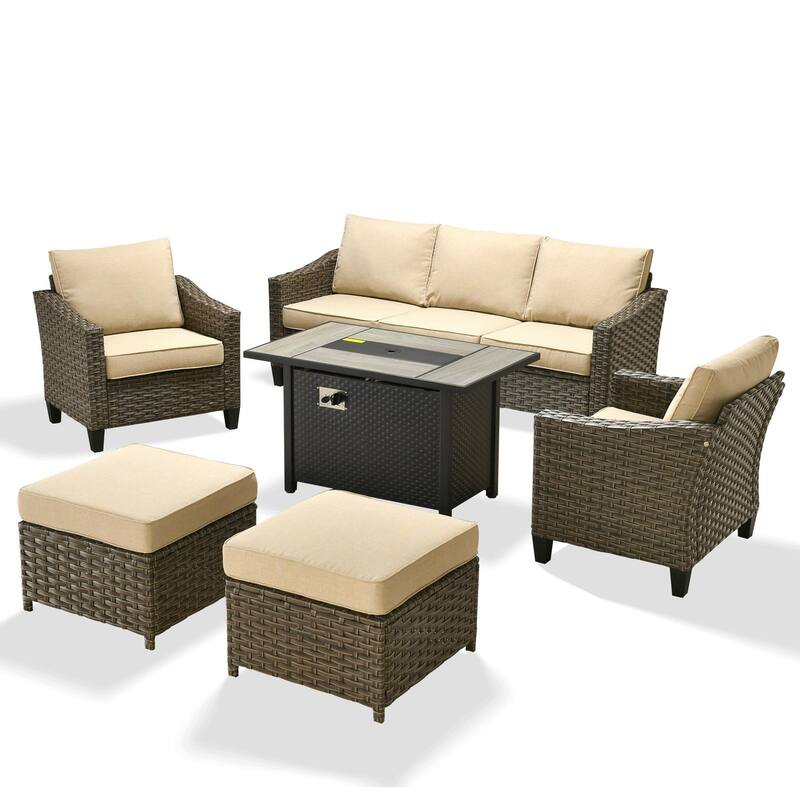 ​​OVIOS 6-Piece Outdoor Wicker Set with Fire Pit Table​