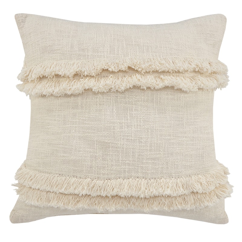 HomeRoots 20" X 20" Cream 100% Cotton Zippered Pillow